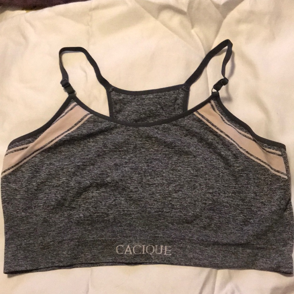 Cacique dark gray bralette with pinkish strip